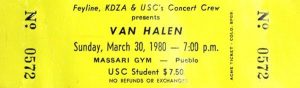 Ticket for Van Halen "brown M&M's" concert, 1980